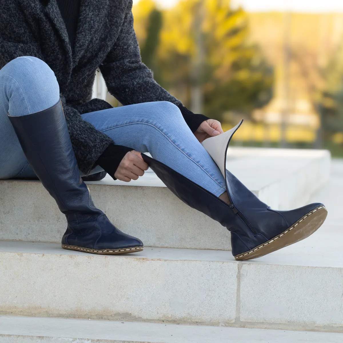 Barefoot Long Boots Navy Blue for Women