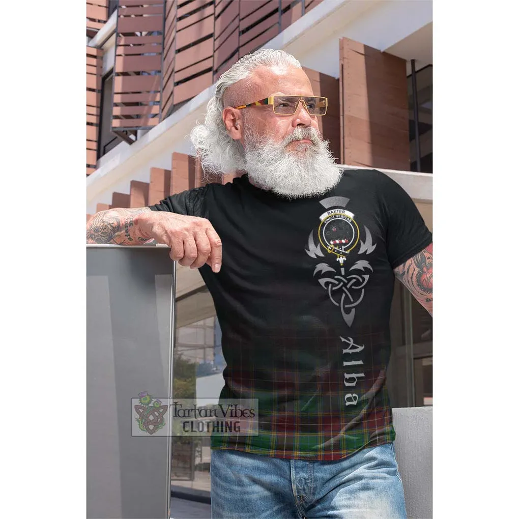 Baxter Tartan Cotton T-shirt Featuring Alba Gu Brath Family Crest Celtic Inspired