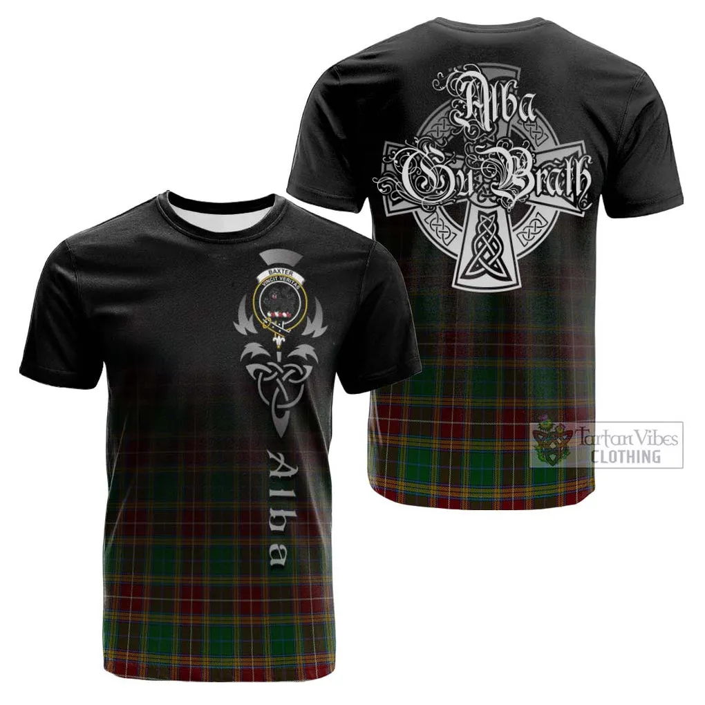 Baxter Tartan Cotton T-shirt Featuring Alba Gu Brath Family Crest Celtic Inspired