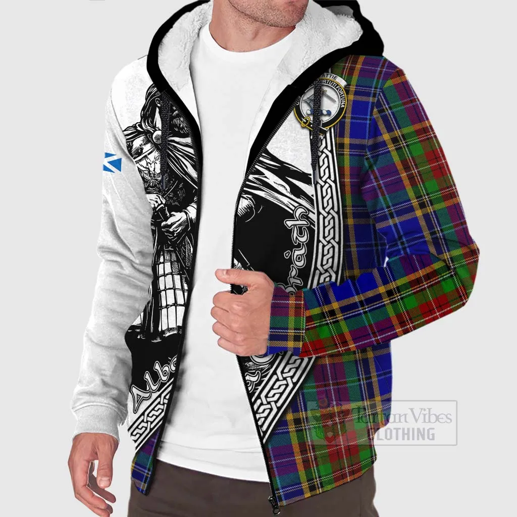 Beattie (Beatty) Tartan Clan Crest Sherpa Hoodie with Highlander Warrior Celtic Style