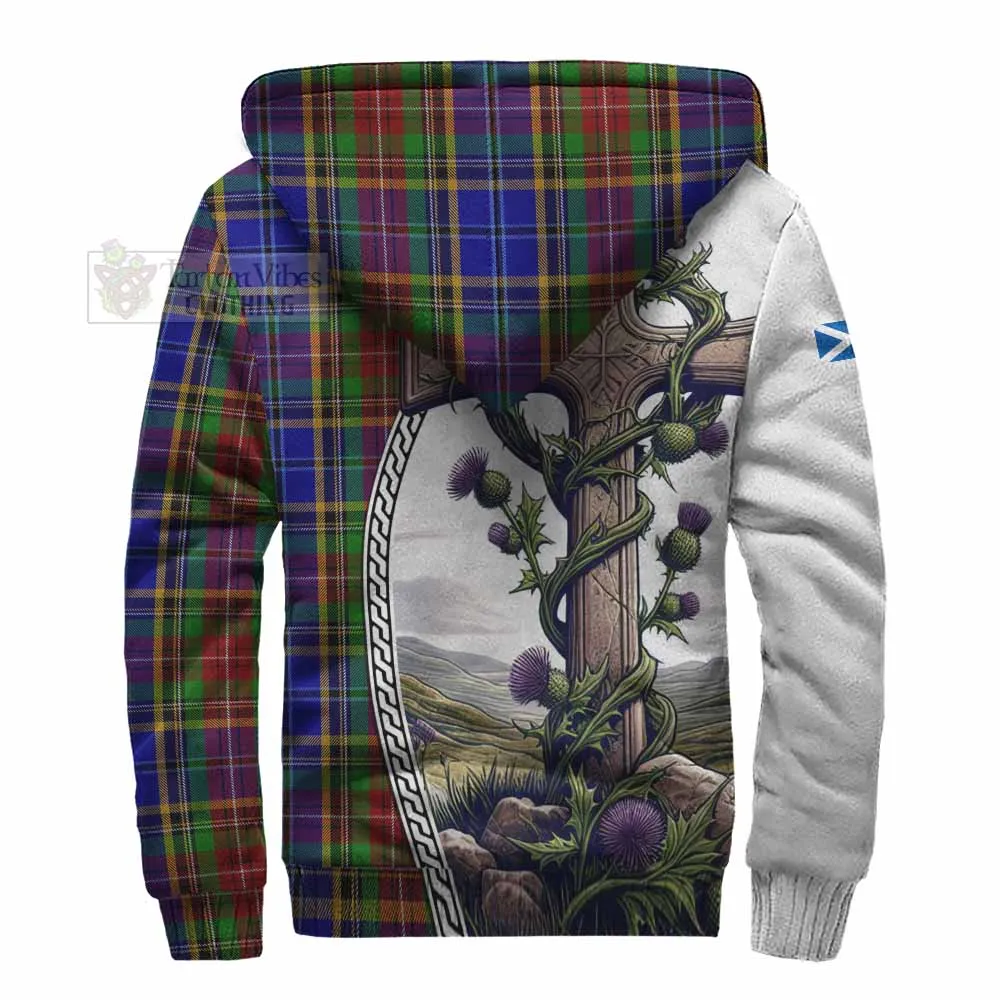 Beattie (Beatty) Tartan Sherpa Hoodie with Family Crest and St. Andrew's Cross Accented by Thistle Vines