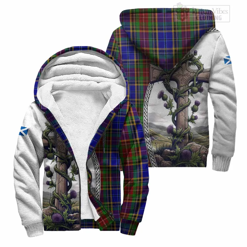 Beattie (Beatty) Tartan Sherpa Hoodie with Family Crest and St. Andrew's Cross Accented by Thistle Vines