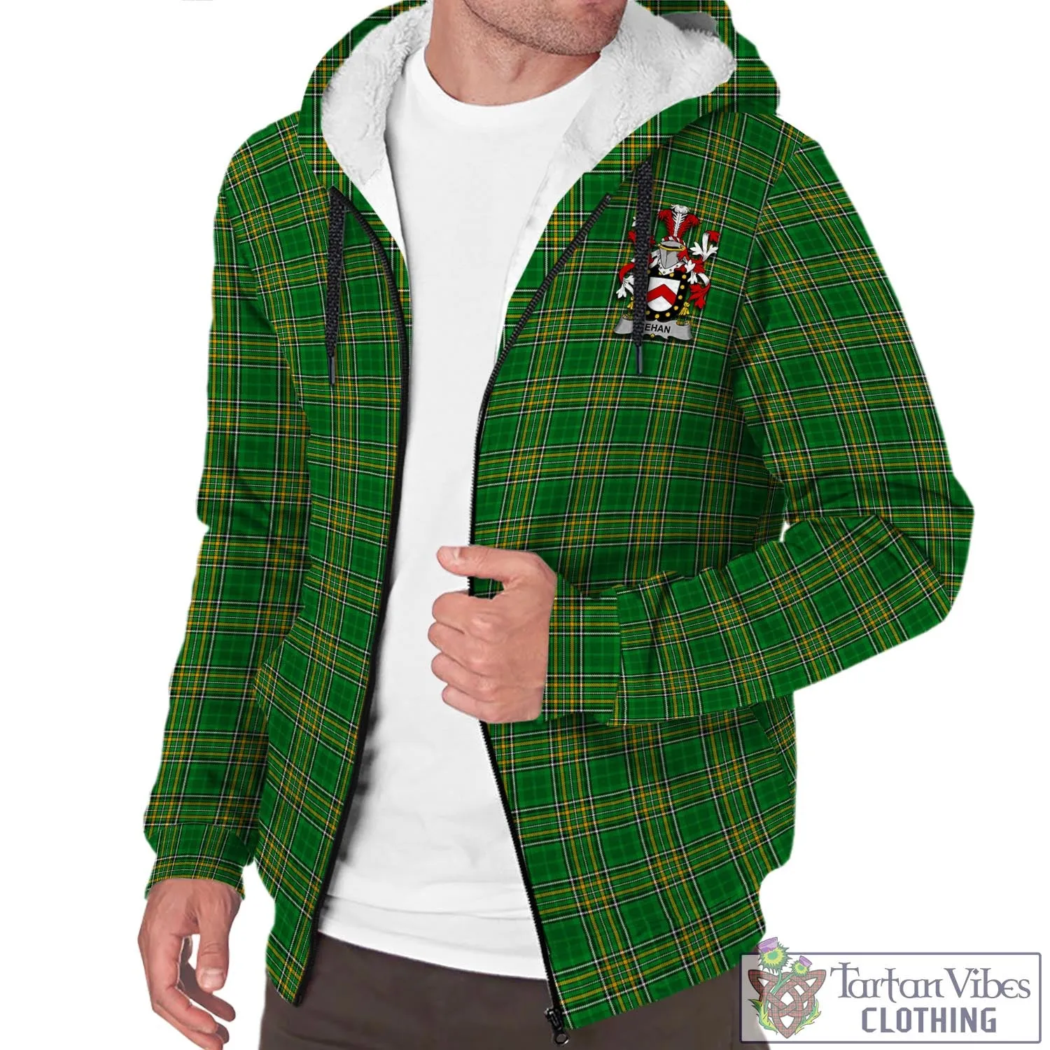 Behan Irish Clan Tartan Sherpa Hoodie with Coat of Arms