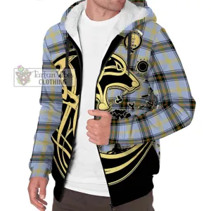 Bell Tartan Sherpa Hoodie with Family Crest Celtic Wolf Style