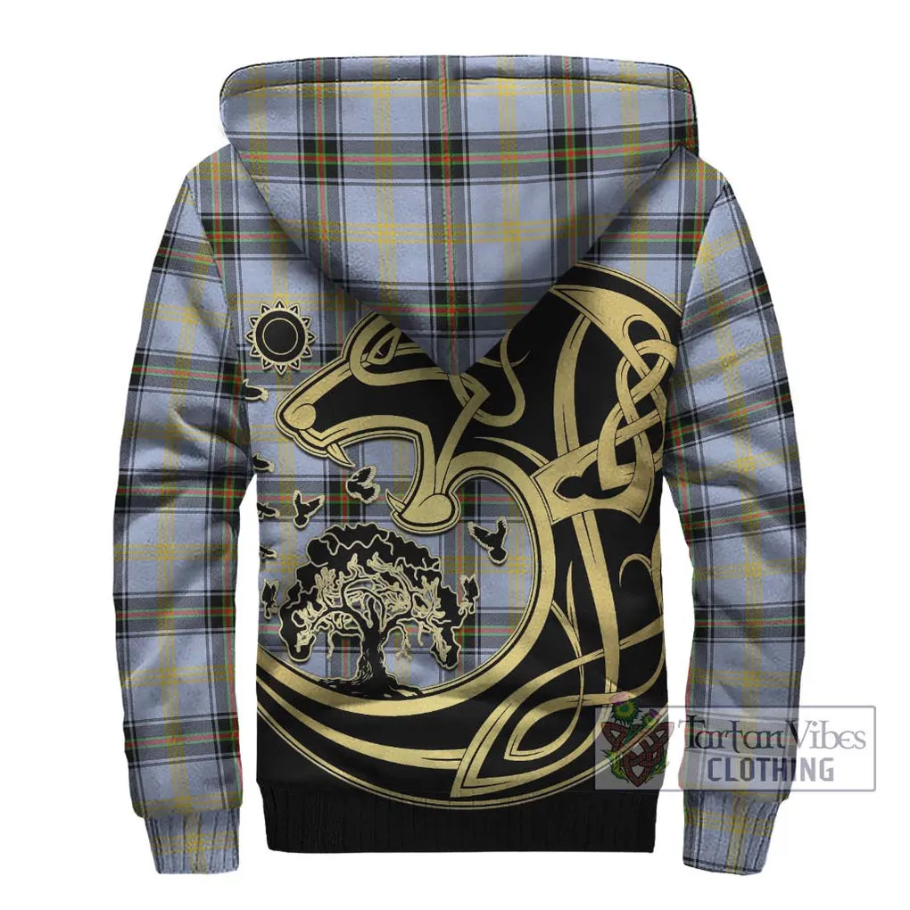 Bell Tartan Sherpa Hoodie with Family Crest Celtic Wolf Style