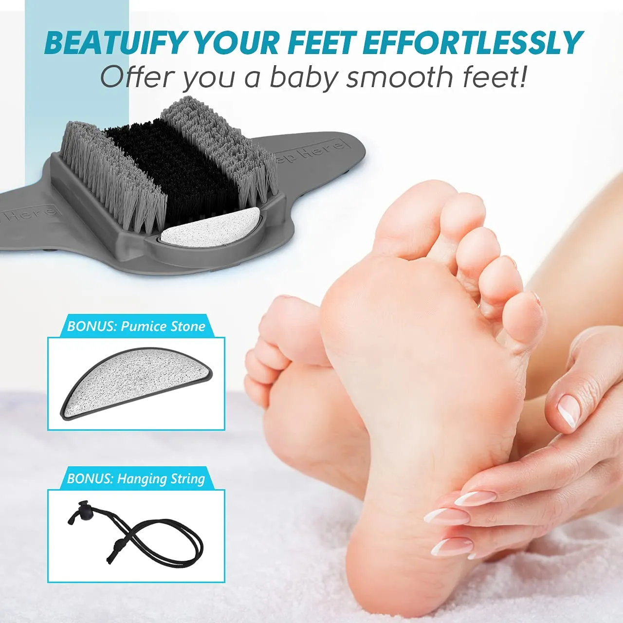 BESKAR Shower Foot Scrubber Mat with Pumice Stone, Cleans, Exfoliates & Smooths Your Foot Without Bending in The Shower or Bathtub, Foot Dead Skin & Callus Remover, Upgraded Non-Slip Suction Cups