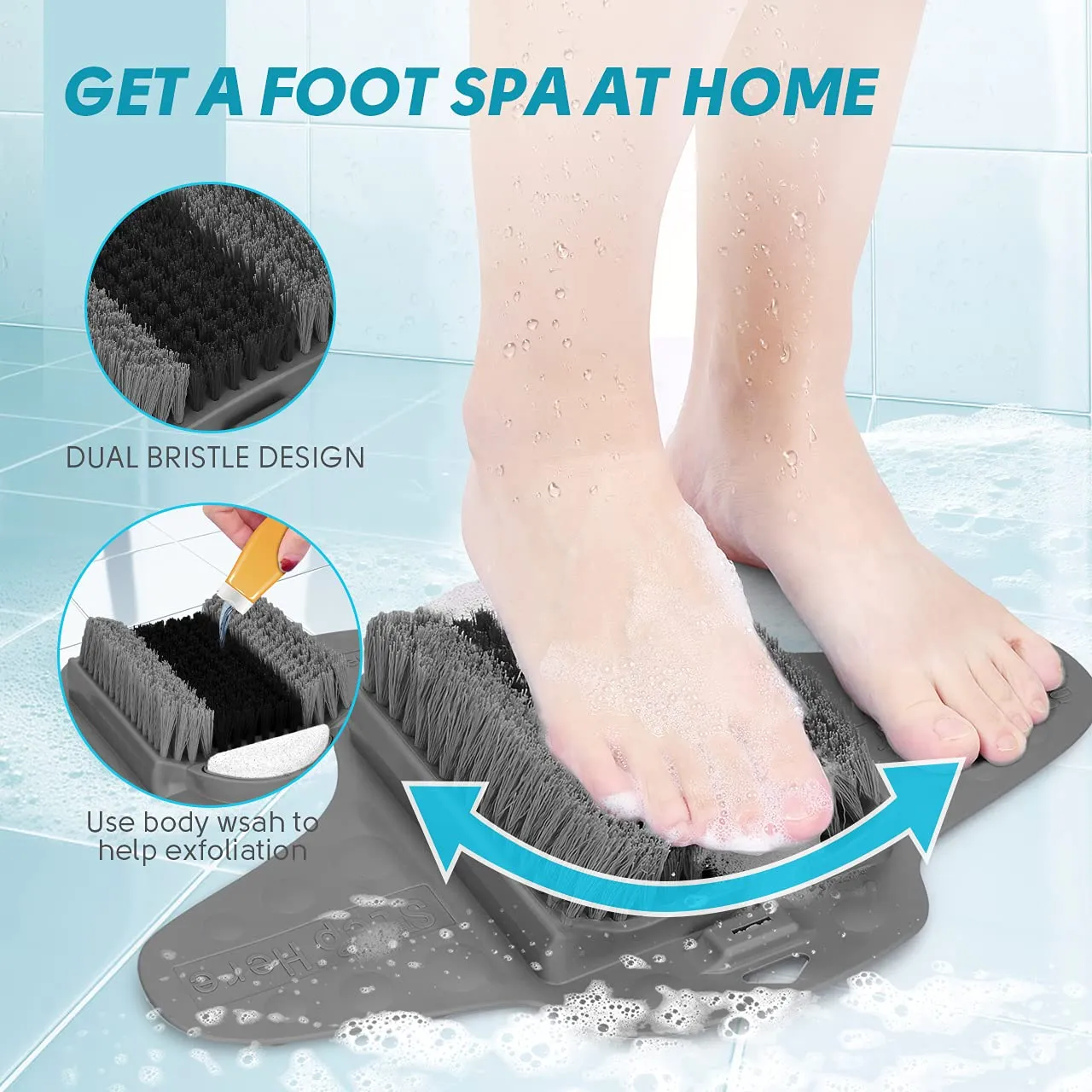 BESKAR Shower Foot Scrubber Mat with Pumice Stone, Cleans, Exfoliates & Smooths Your Foot Without Bending in The Shower or Bathtub, Foot Dead Skin & Callus Remover, Upgraded Non-Slip Suction Cups