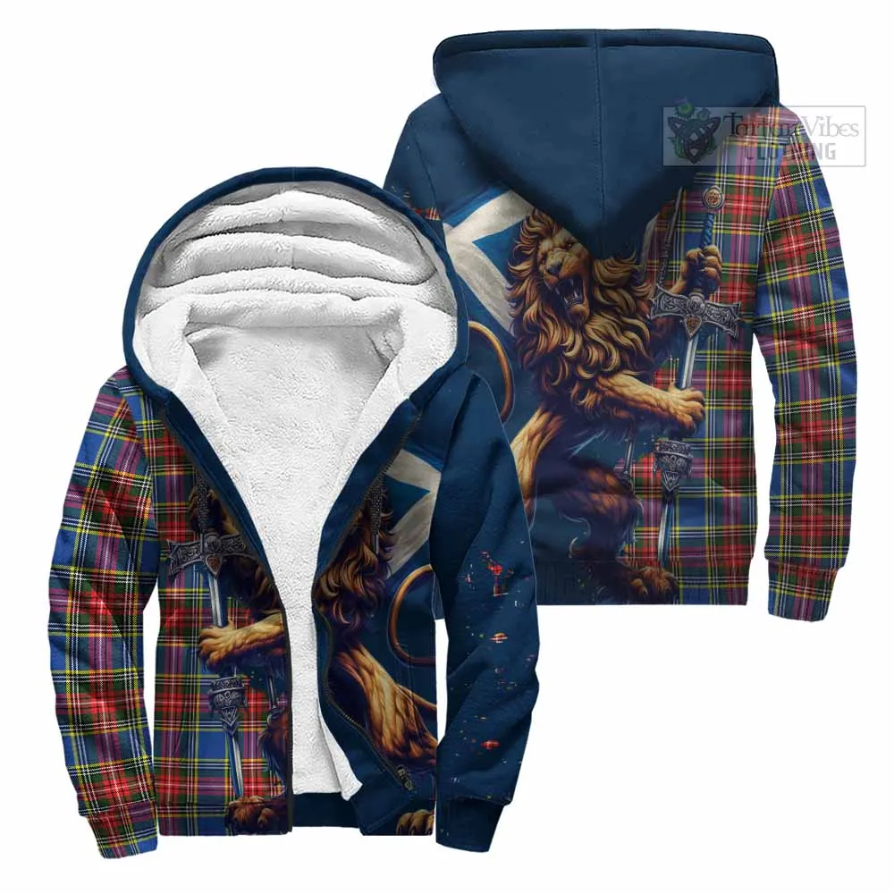 Bethune Tartan Family Crest Sherpa Hoodie with Scottish Majestic Lion