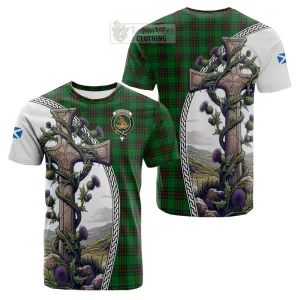 Beveridge Tartan Cotton T-shirt with Family Crest and St. Andrew's Cross Accented by Thistle Vines