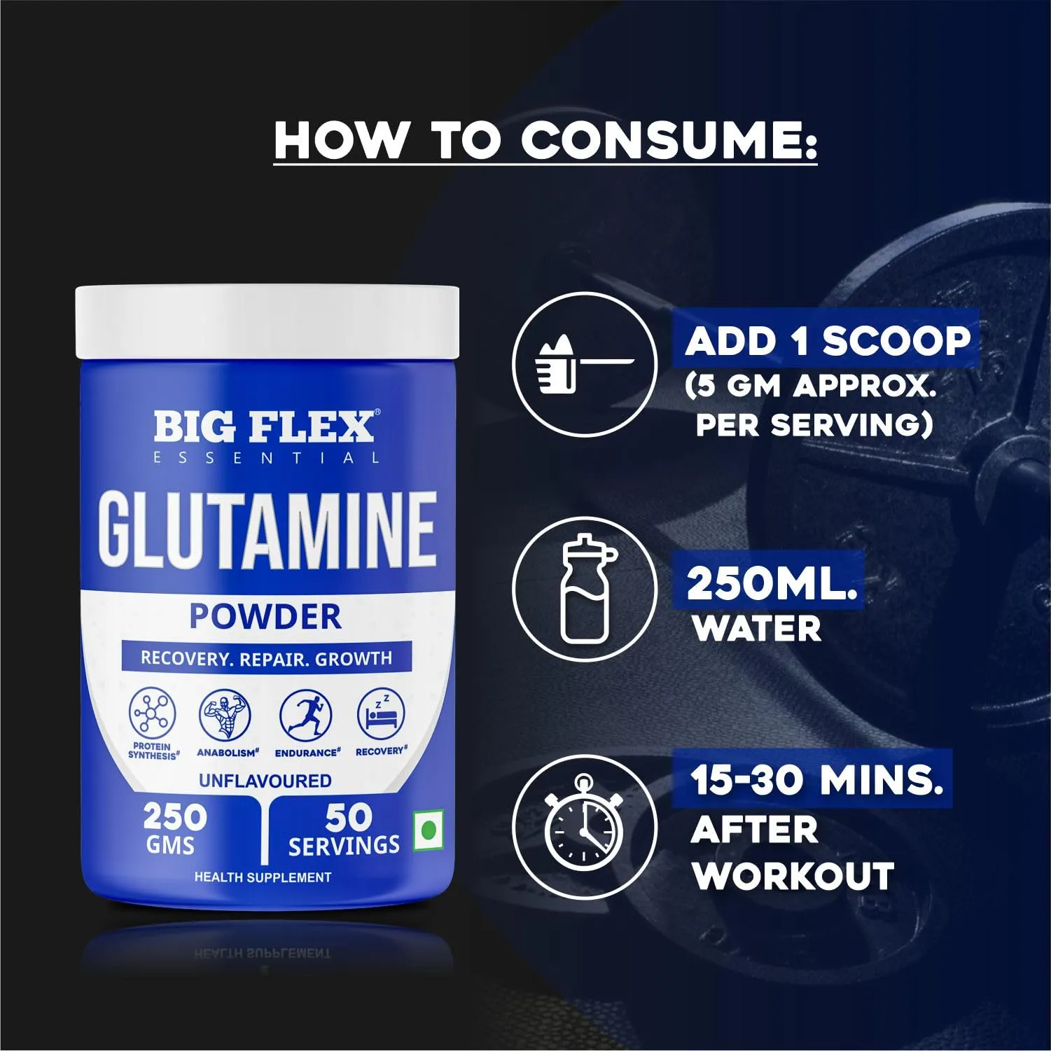 Bigflex Essential Glutamine Powder 50 Servings (250 Gm)