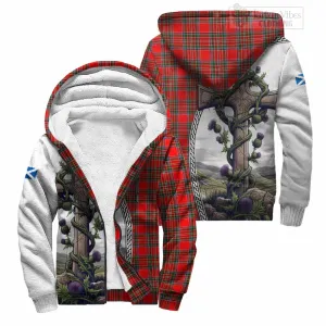 Binning Tartan Sherpa Hoodie with Family Crest and St. Andrew's Cross Accented by Thistle Vines