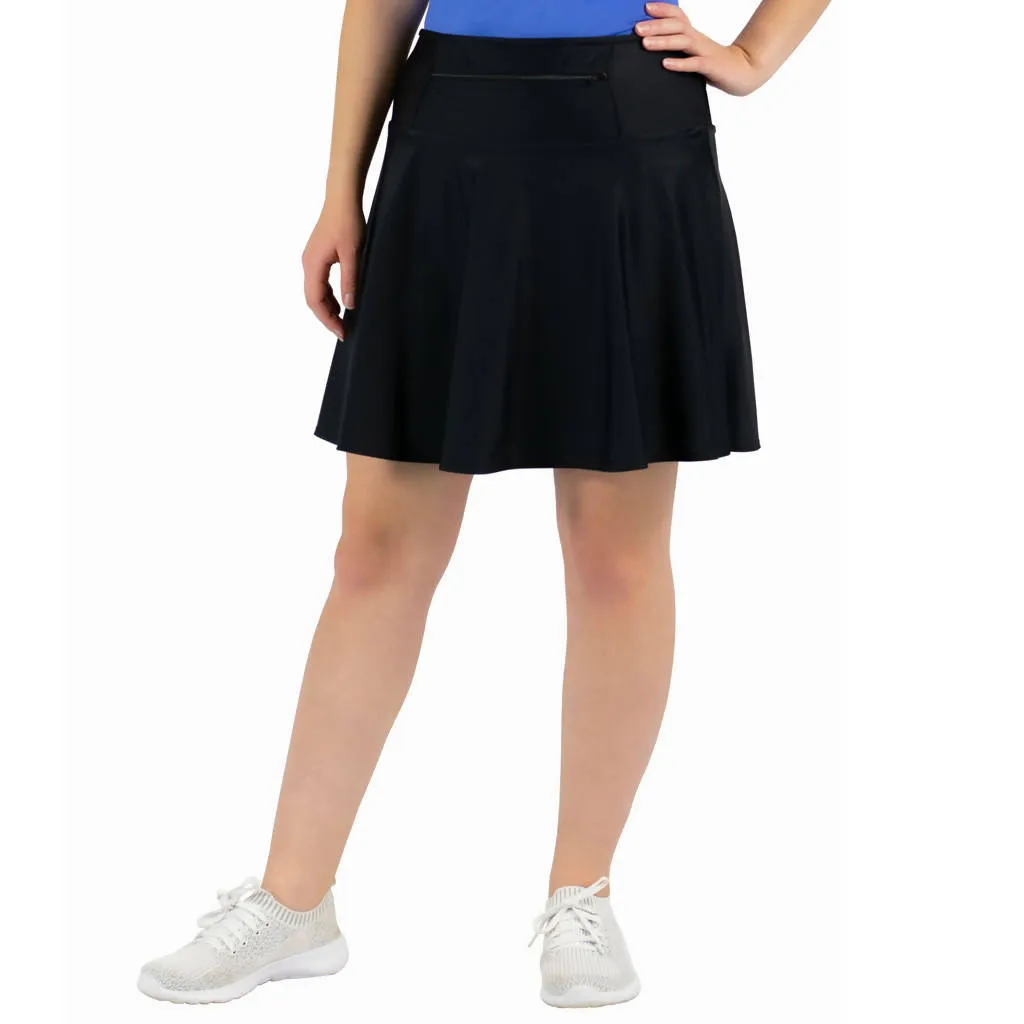 Black Silk Golf and Tennis Skort - FlutterCut™ /FrontZip