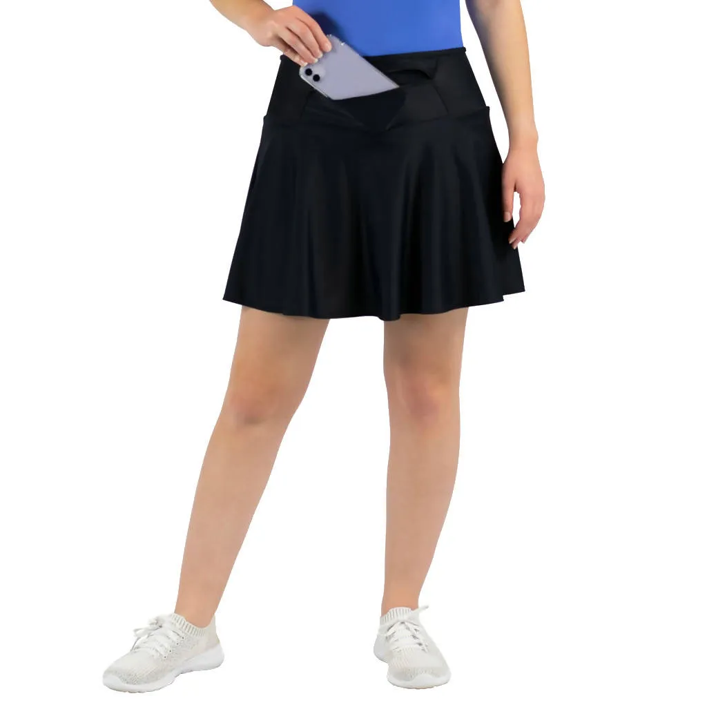 Black Silk Golf and Tennis Skort - FlutterCut™ /FrontZip