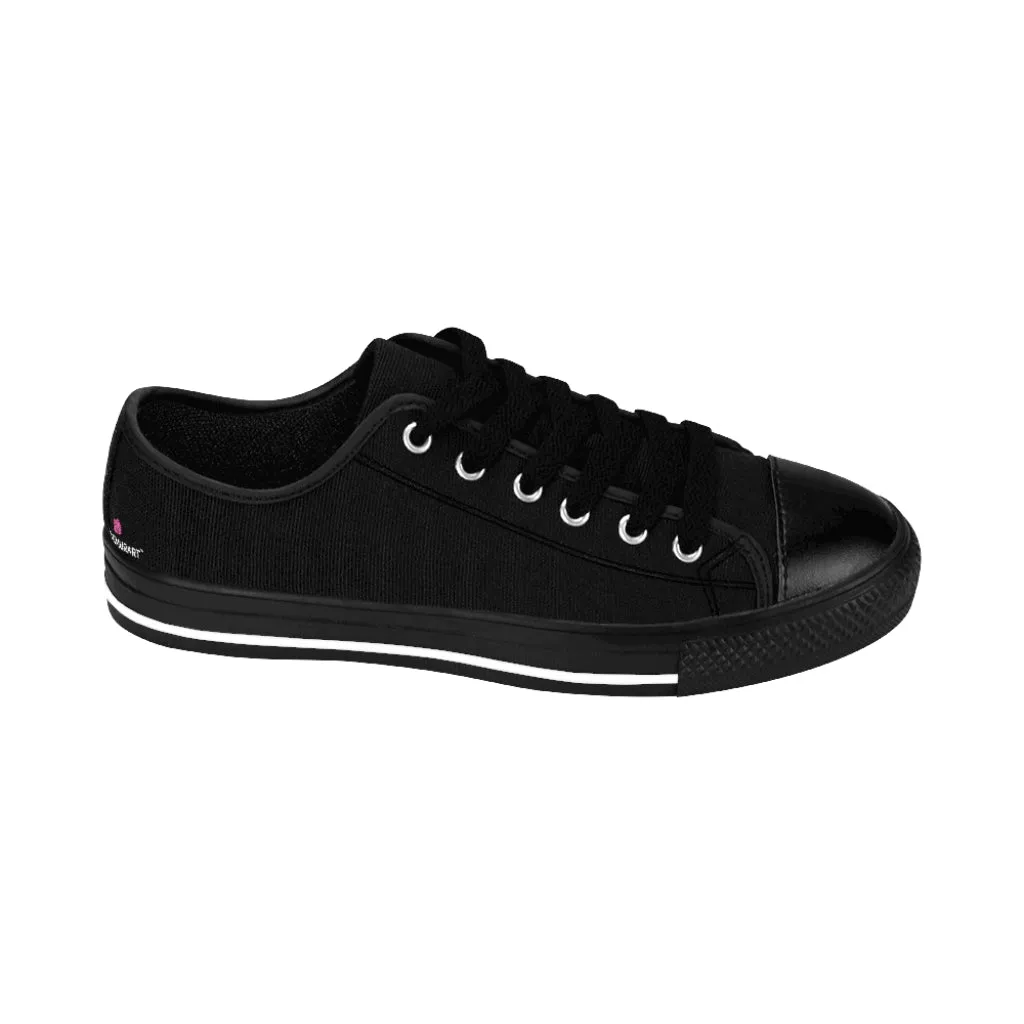 Black Solid Color Women's Sneakers, Lightweight Low Tops Tennis Running Casual Shoes For Women