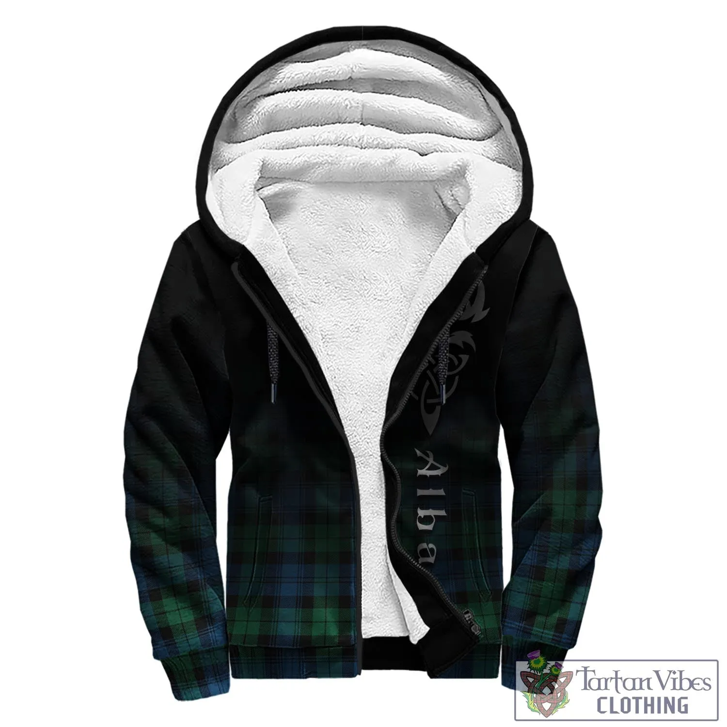 Black Watch Ancient Tartan Sherpa Hoodie Featuring Alba Gu Brath Family Crest Celtic Inspired