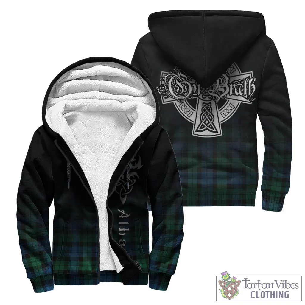 Black Watch Ancient Tartan Sherpa Hoodie Featuring Alba Gu Brath Family Crest Celtic Inspired