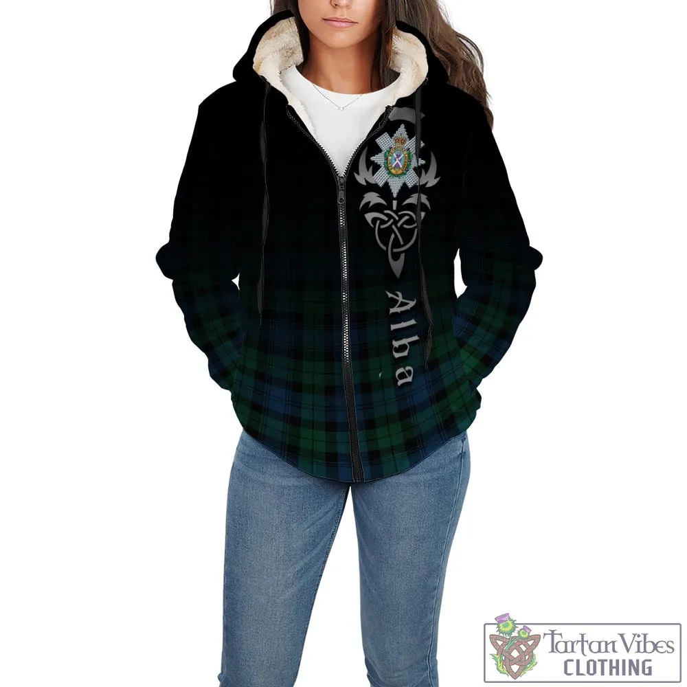 Black Watch Ancient Tartan Sherpa Hoodie Featuring Alba Gu Brath Family Crest Celtic Inspired