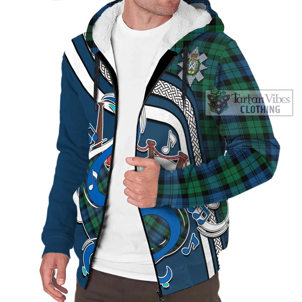 Black Watch Ancient Tartan Sherpa Hoodie with Epic Bagpipe Style