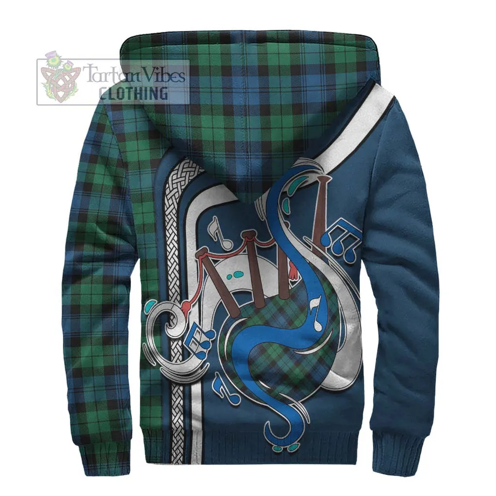 Black Watch Ancient Tartan Sherpa Hoodie with Epic Bagpipe Style