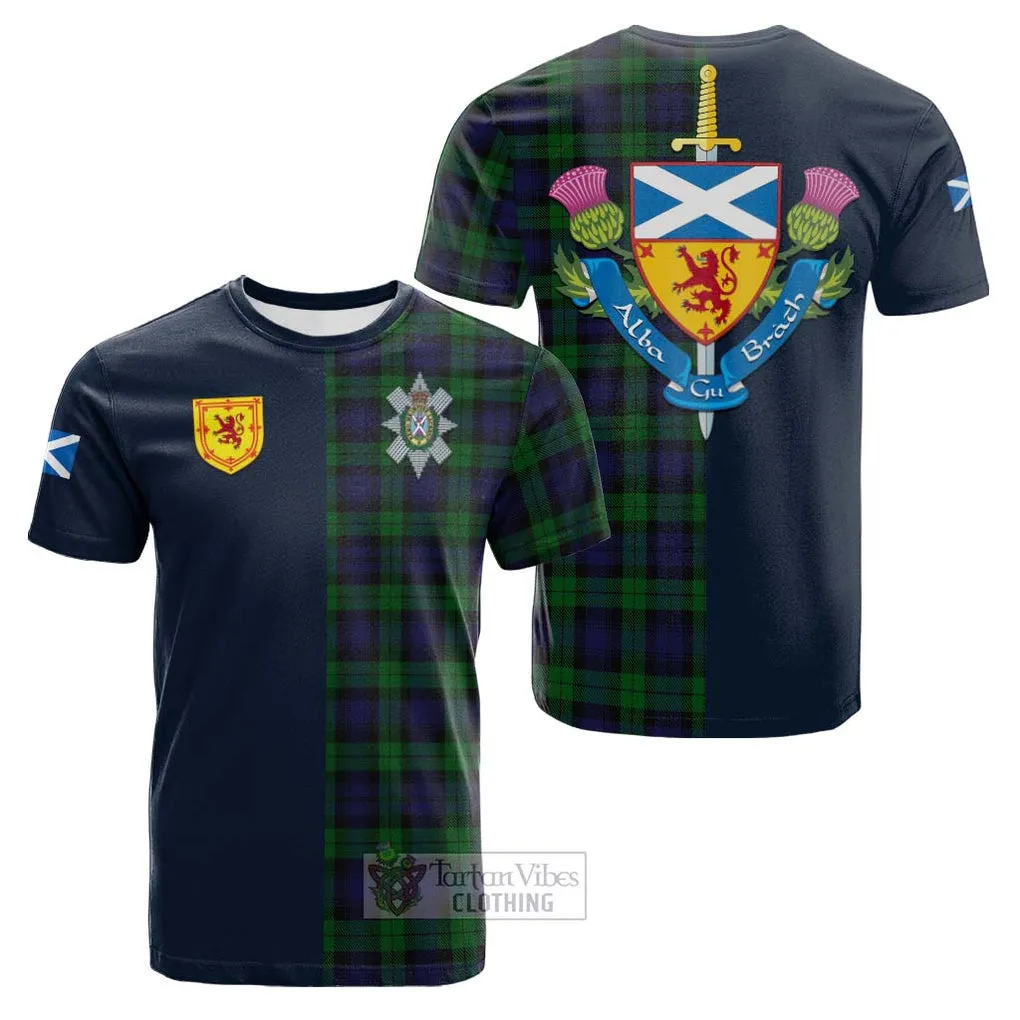 Black Watch Tartan Cotton T-shirt Alba with Scottish Lion Royal Arm Half Style