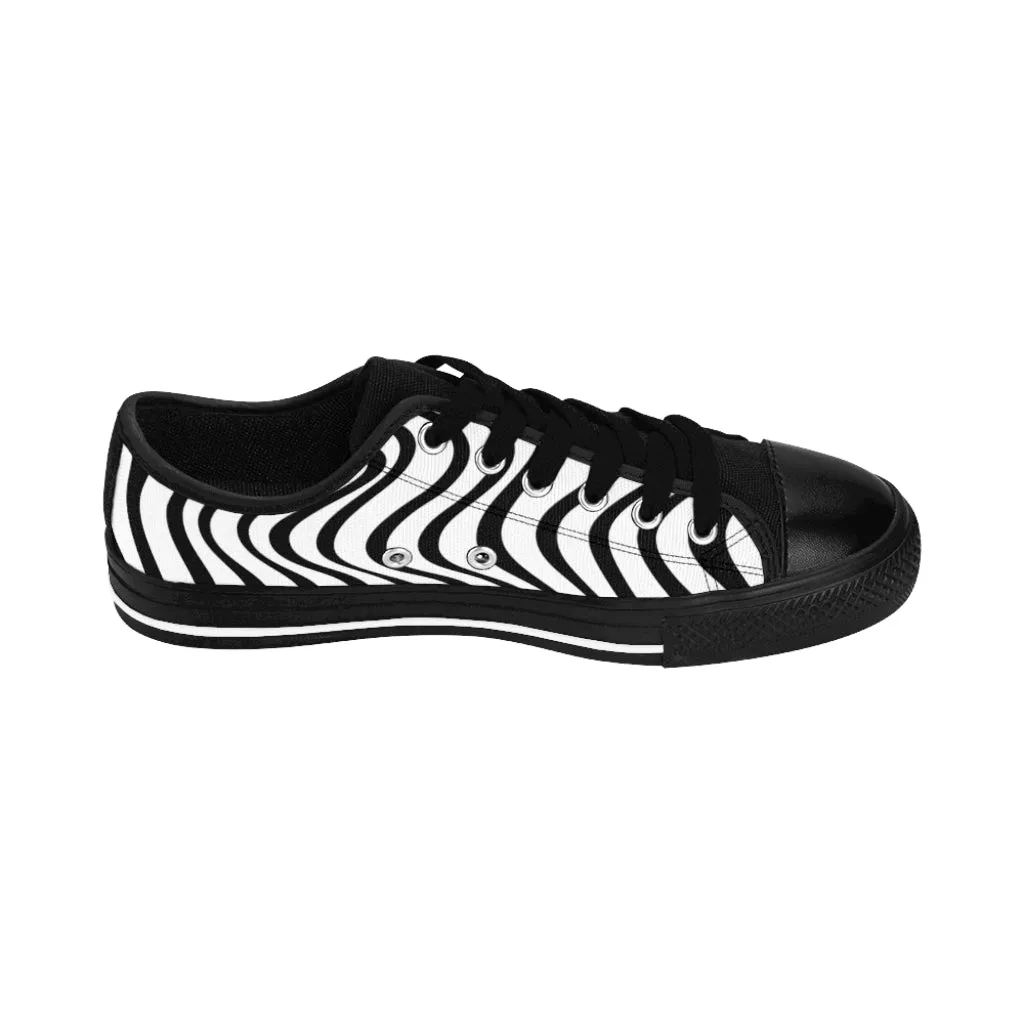 Black White Waves Women's Sneakers, Wavy Abstract Best Tennis Casual Shoes For Women (US Size: 6-12)