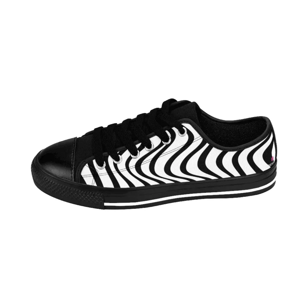 Black White Waves Women's Sneakers, Wavy Abstract Best Tennis Casual Shoes For Women (US Size: 6-12)