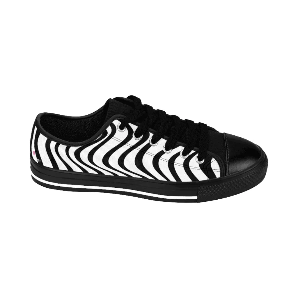 Black White Waves Women's Sneakers, Wavy Abstract Best Tennis Casual Shoes For Women (US Size: 6-12)