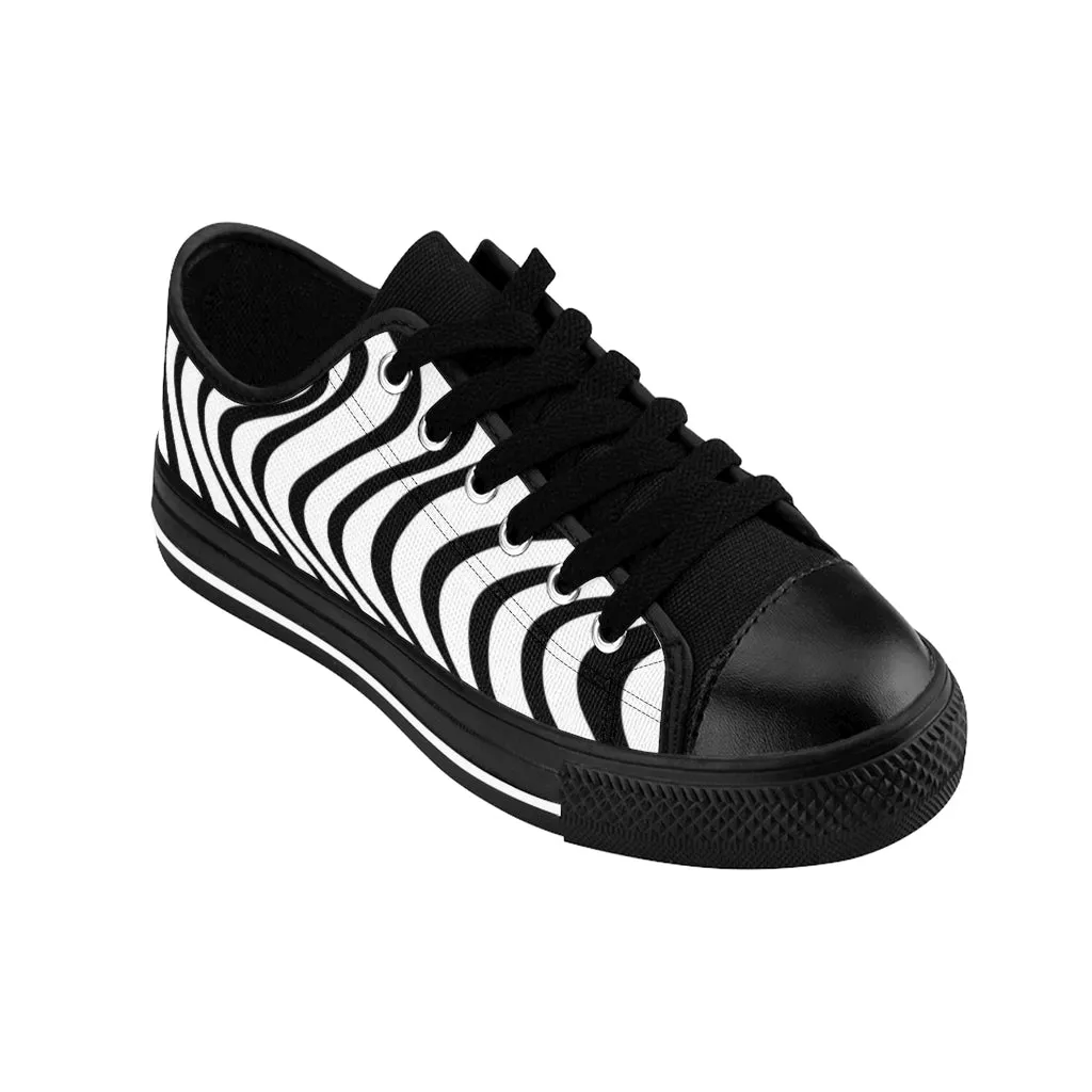 Black White Waves Women's Sneakers, Wavy Abstract Best Tennis Casual Shoes For Women (US Size: 6-12)