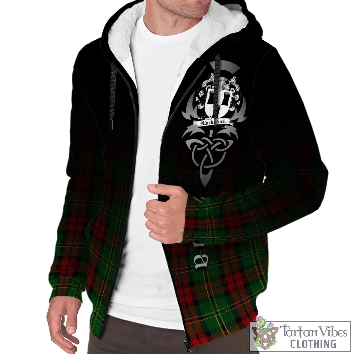 Blackstock Hunting Tartan Sherpa Hoodie Featuring Alba Gu Brath Family Crest Celtic Inspired