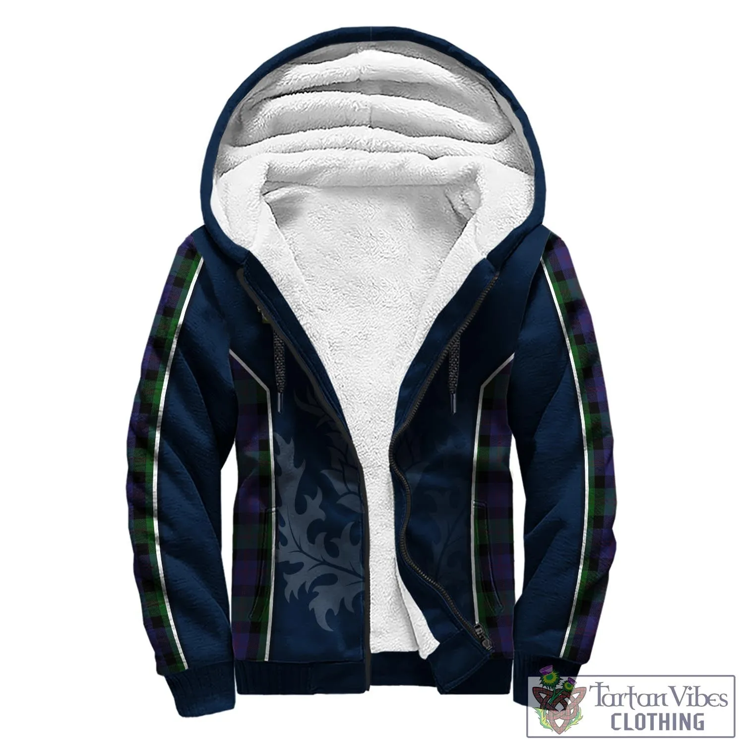 Blair Tartan Sherpa Hoodie with Family Crest and Scottish Thistle Vibes Sport Style