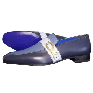 Blu Maya Leather Monk Strap loafer With Gold Buckle