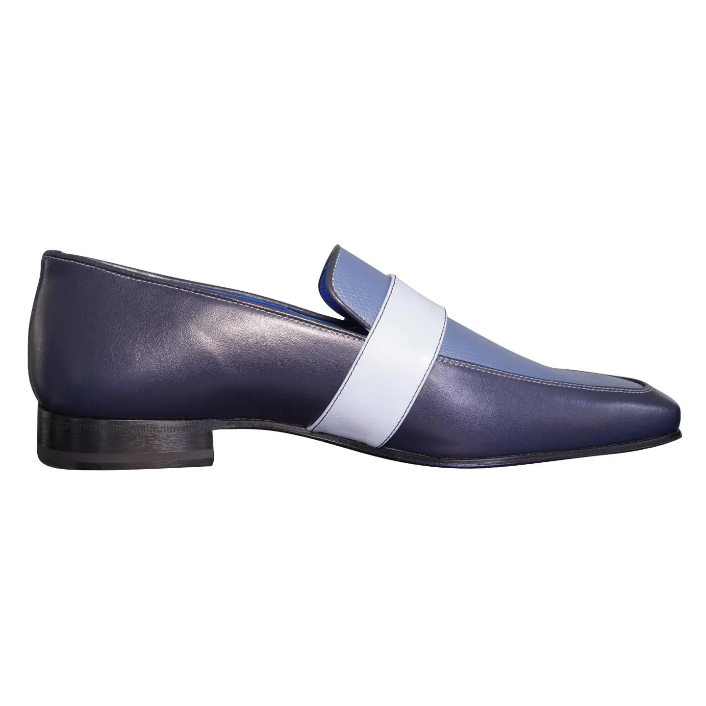 Blu Maya Leather Monk Strap loafer With Gold Buckle