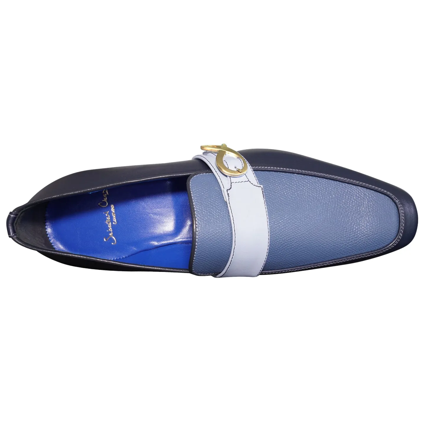 Blu Maya Leather Monk Strap loafer With Gold Buckle