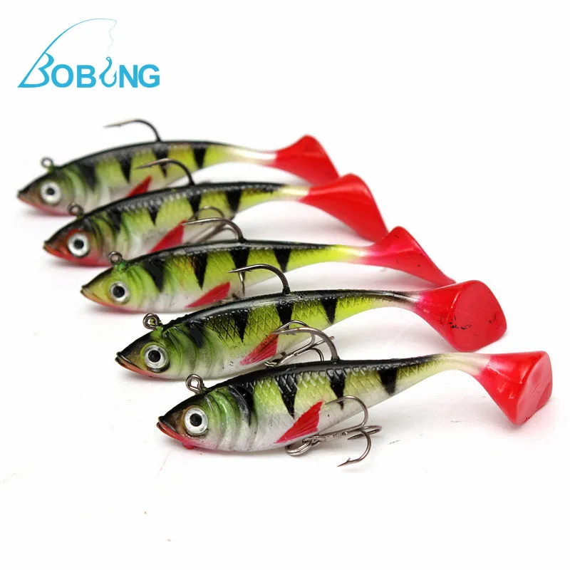 Bobing 5pcs/lot 11g Fishing Lures Sea Fishing Tackle Soft Bait Luminous Lead Fishing Treble Hook Jig Wobblers Rubber Silicon