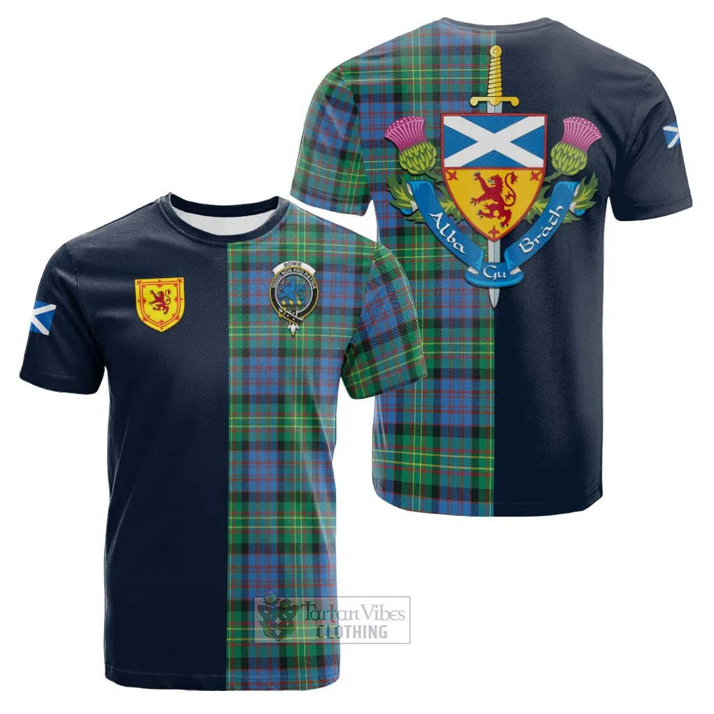 Bowie Ancient Tartan Cotton T-shirt Alba with Scottish Lion Royal Arm Half Style