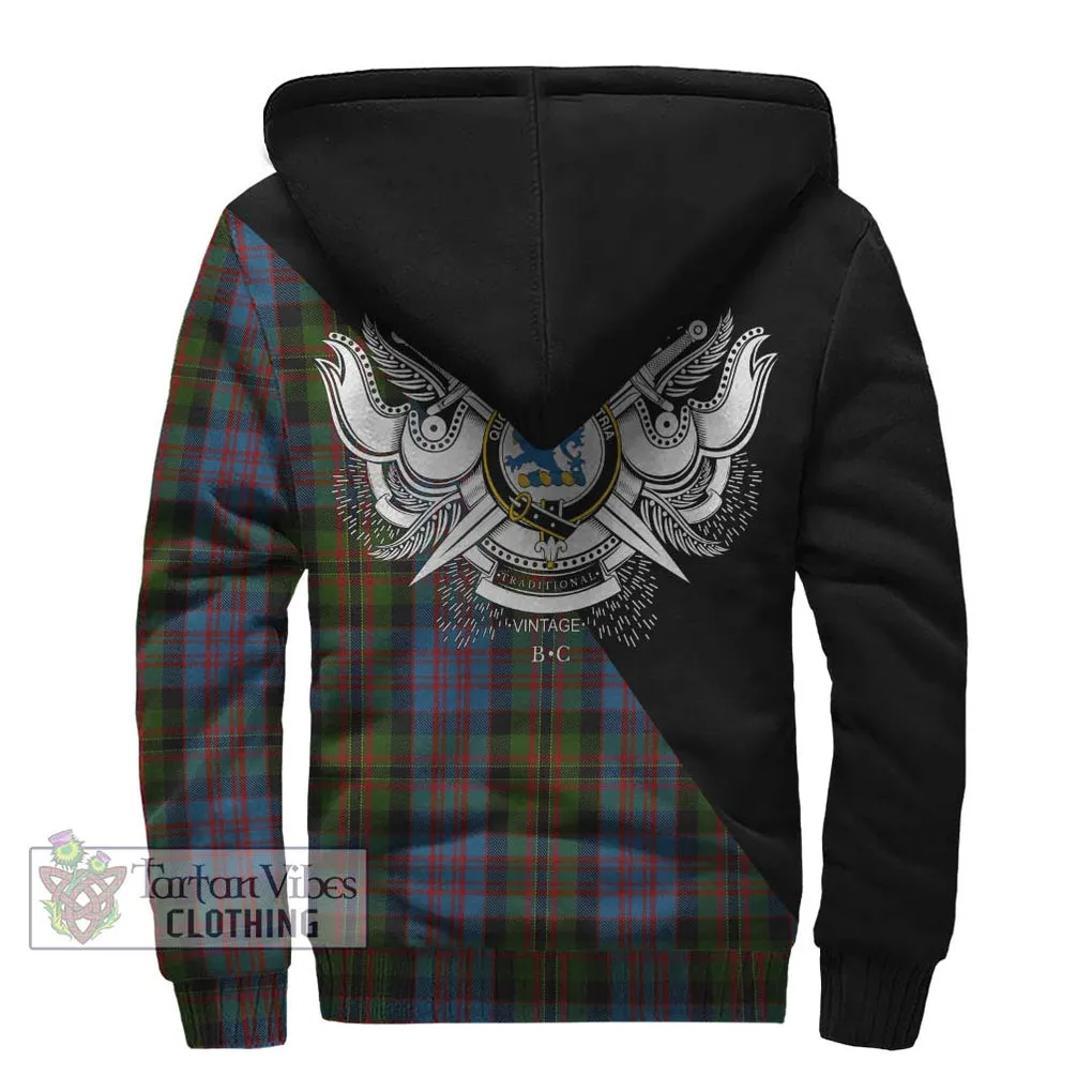 Bowie Tartan Sherpa Hoodie with Family Crest and Military Logo Style