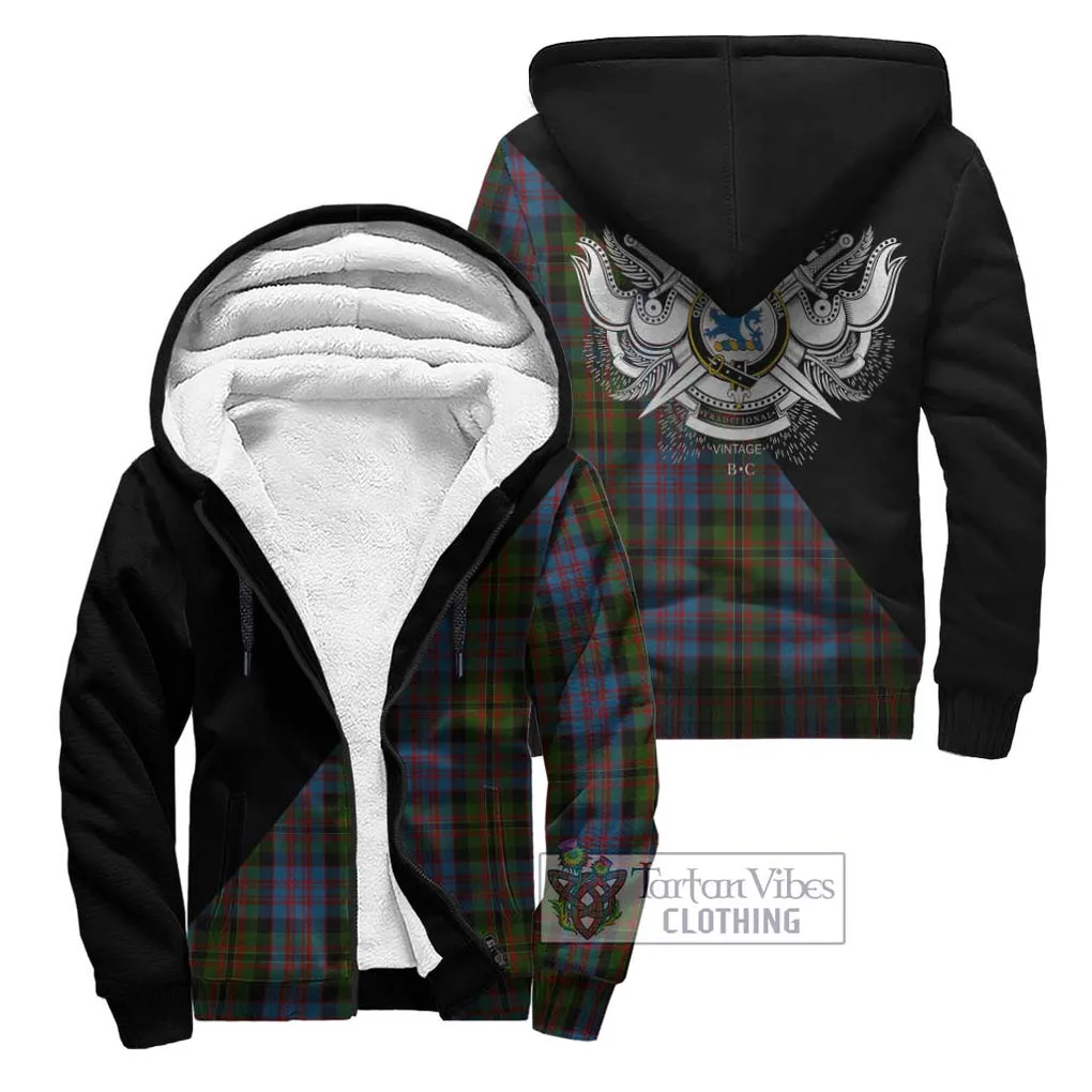 Bowie Tartan Sherpa Hoodie with Family Crest and Military Logo Style