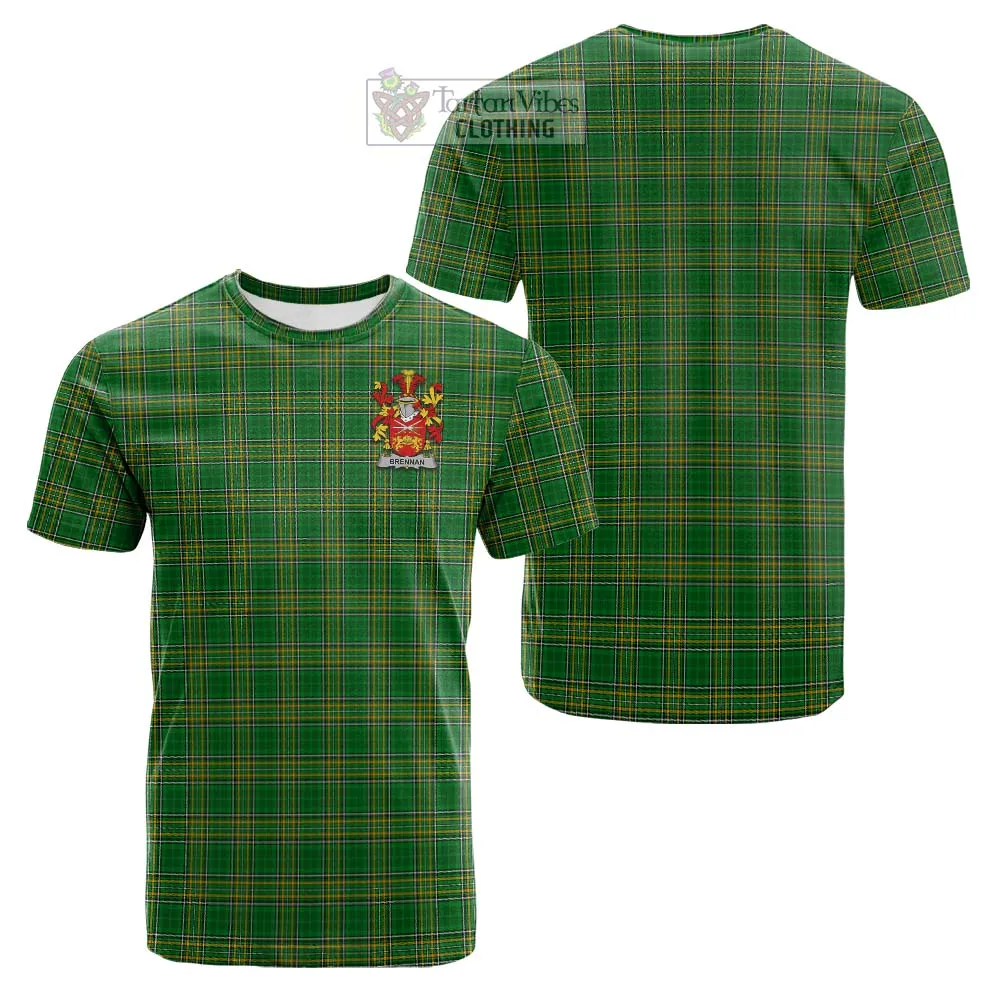 Brennan Irish Clan Tartan Cotton T-shirt with Coat of Arms