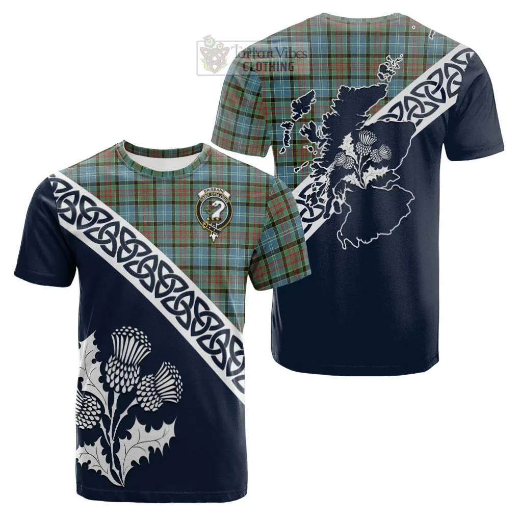 Brisbane Tartan Cotton T-shirt Featuring Thistle and Scotland Map