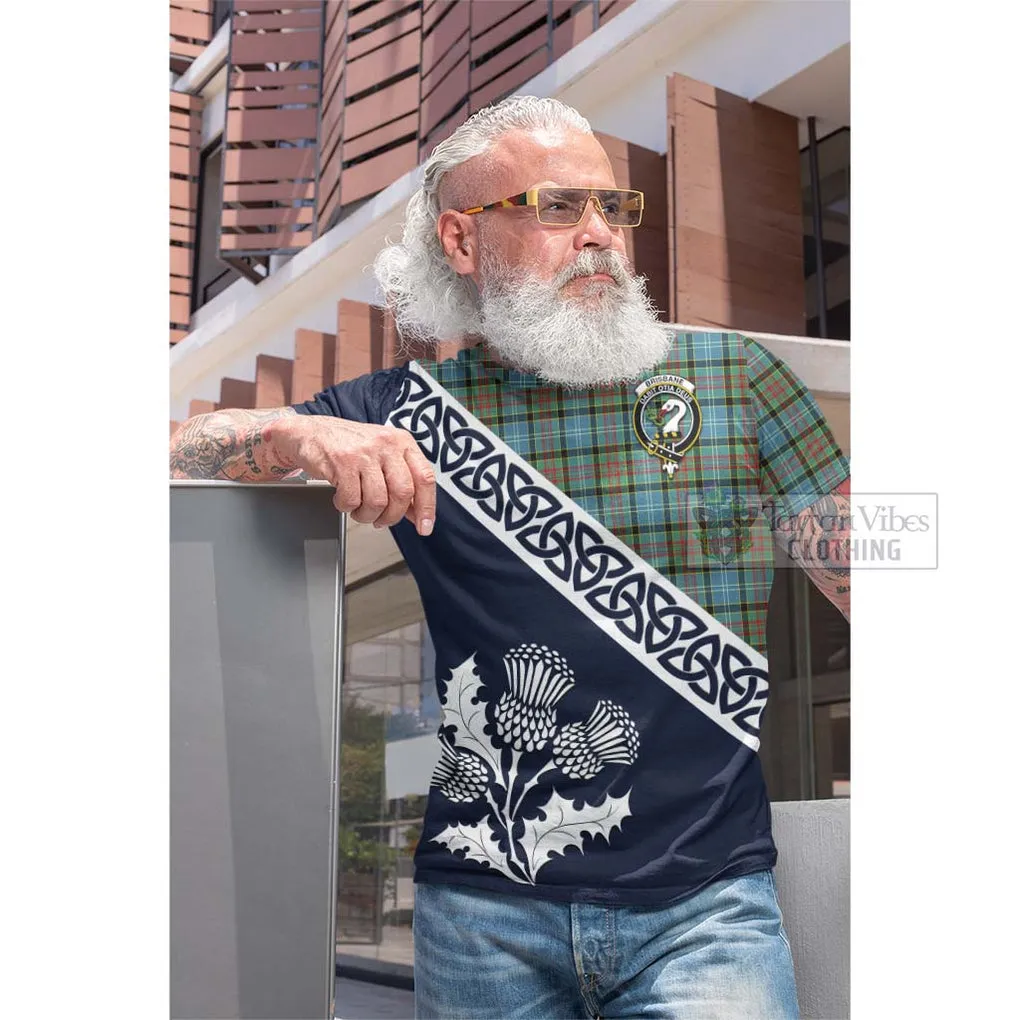 Brisbane Tartan Cotton T-shirt Featuring Thistle and Scotland Map