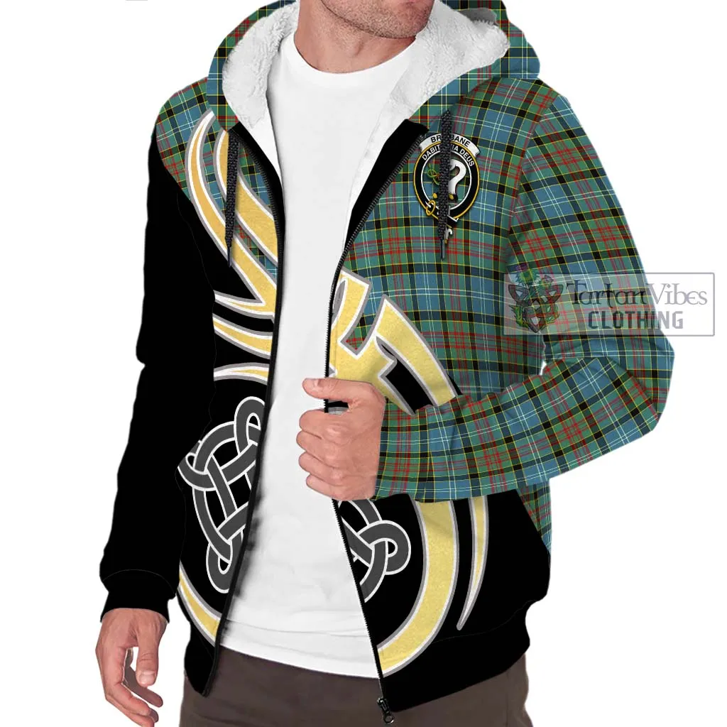 Brisbane Tartan Sherpa Hoodie with Family Crest and Celtic Symbol Style