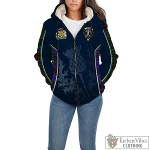 Brodie Hunting Modern Tartan Sherpa Hoodie with Family Crest and Scottish Thistle Vibes Sport Style