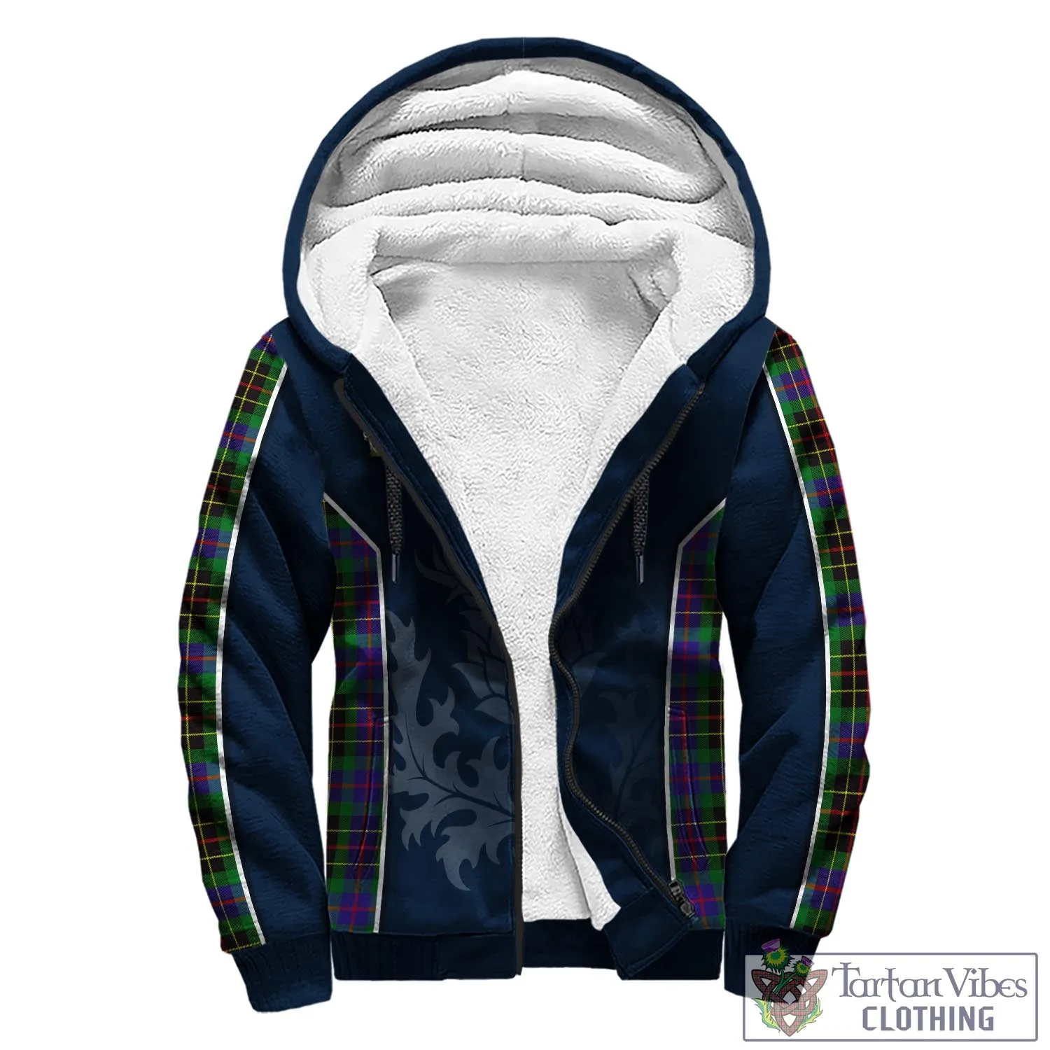 Brodie Hunting Modern Tartan Sherpa Hoodie with Family Crest and Scottish Thistle Vibes Sport Style