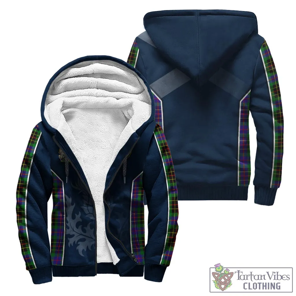 Brodie Hunting Modern Tartan Sherpa Hoodie with Family Crest and Scottish Thistle Vibes Sport Style