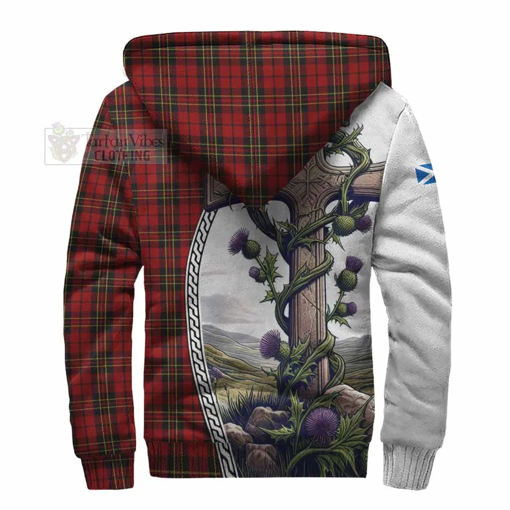 Brodie Tartan Sherpa Hoodie with Family Crest and St. Andrew's Cross Accented by Thistle Vines