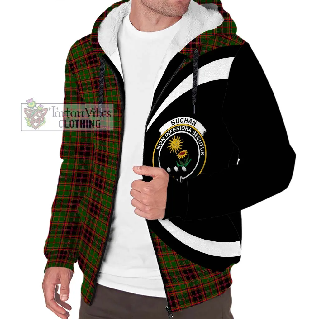 Buchan Tartan Sherpa Hoodie with Family Crest Circle Style