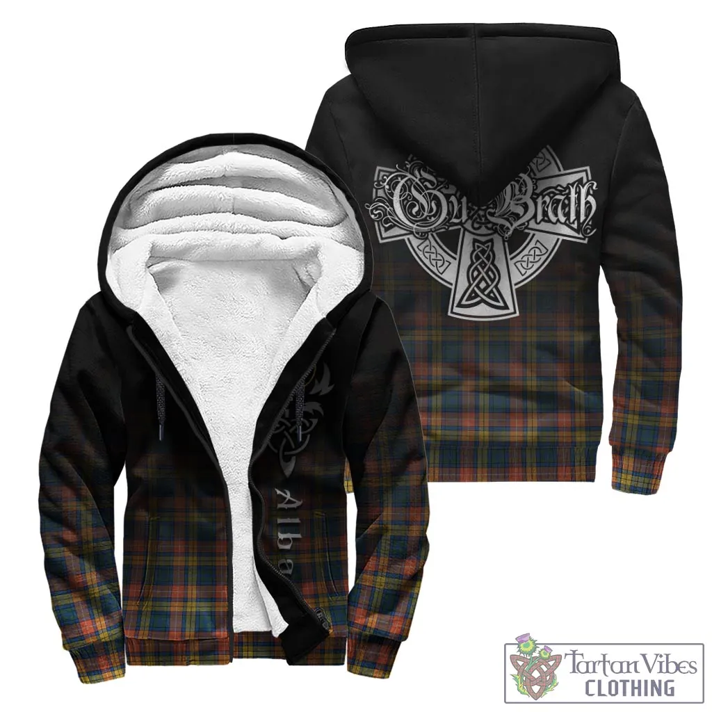 Buchanan Ancient Tartan Sherpa Hoodie Featuring Alba Gu Brath Family Crest Celtic Inspired