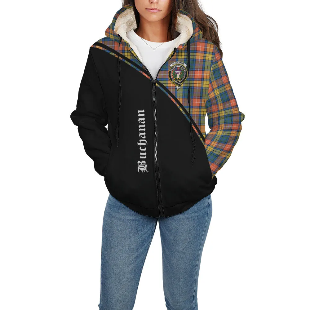 Buchanan Ancient Tartan Sherpa Hoodie with Family Crest Curve Style