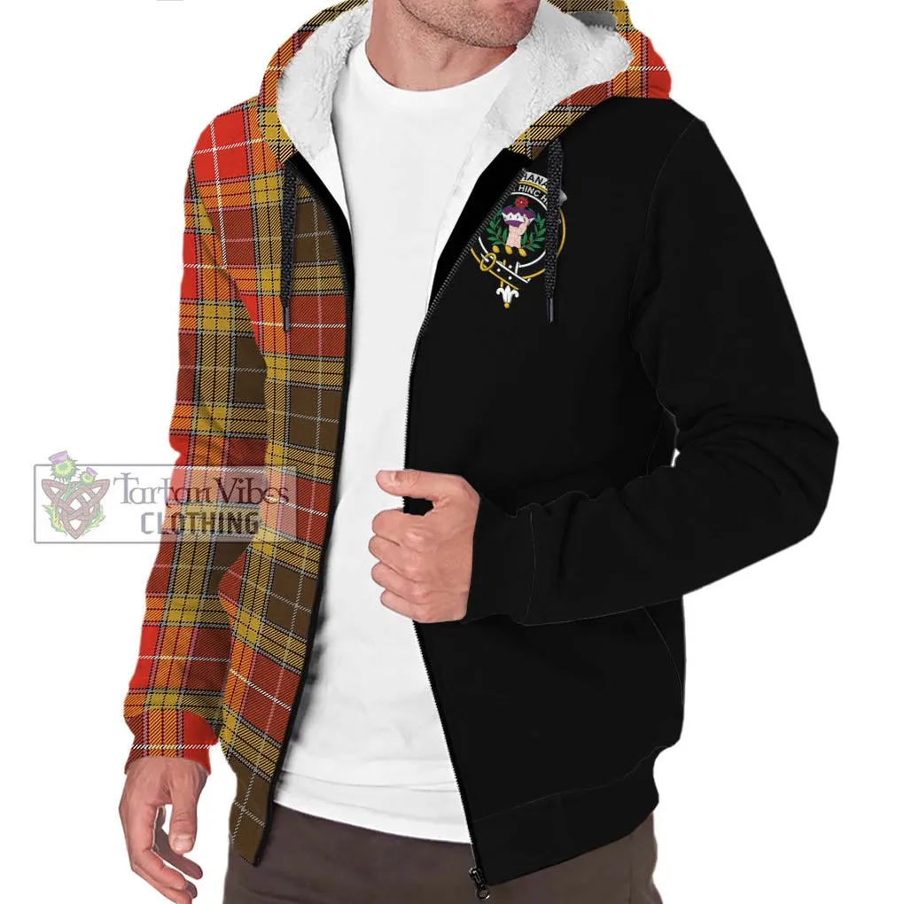 Buchanan Old Set Weathered Tartan Sherpa Hoodie with Family Crest and Half Of Me Style