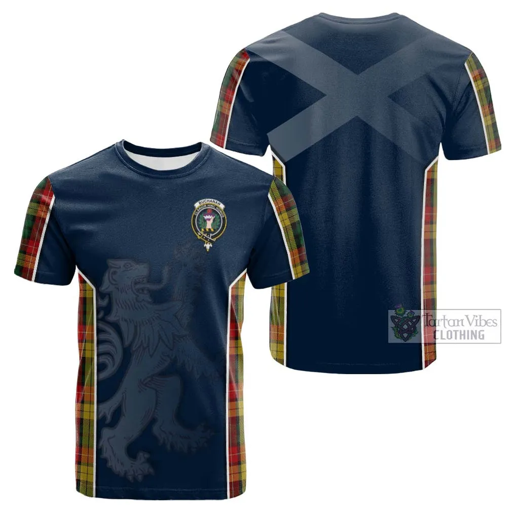 Buchanan Tartan Cotton T-shirt with Family Crest and Lion Rampant Vibes Sport Style